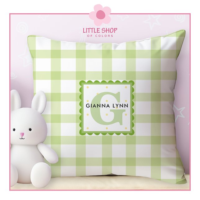 Green Gingham Monogrammed Cushion (Creator Uploaded)