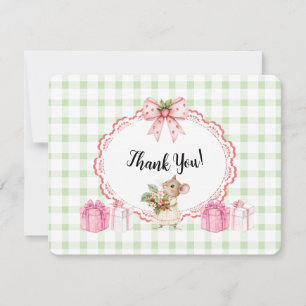 Green Gingham Mouse Baby Shower-Thank You Card