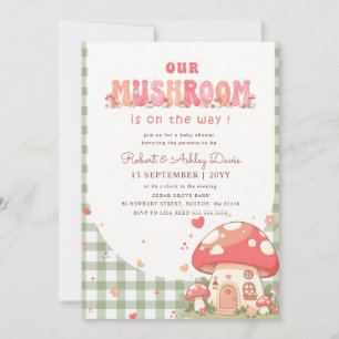 Green Gingham Mushroom Gender Neutral Baby Shower Invitation
