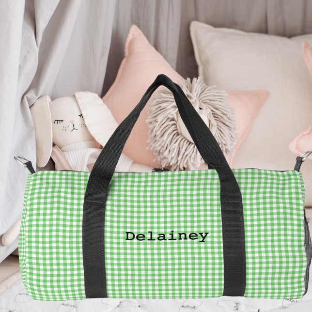 Green Gingham Name Matching Newborn Hospital  Duffle Bag (Green Gingham Name Matching Newborn Hospital Duffle Bag)