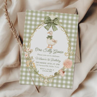 Green Gingham One Silly Goose 1st Birthday