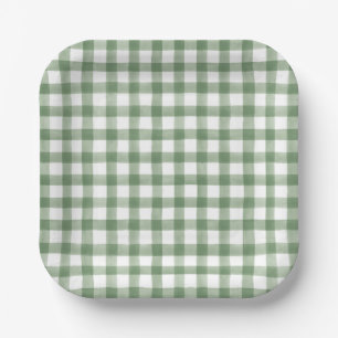 Green Gingham  Paper Plate