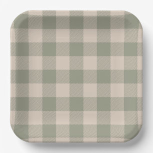 Green Gingham Paper Plates - 9in   Salty Bark Club