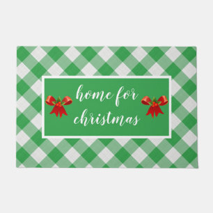 Green Gingham Pattern Home for Christmas Custom Doormat