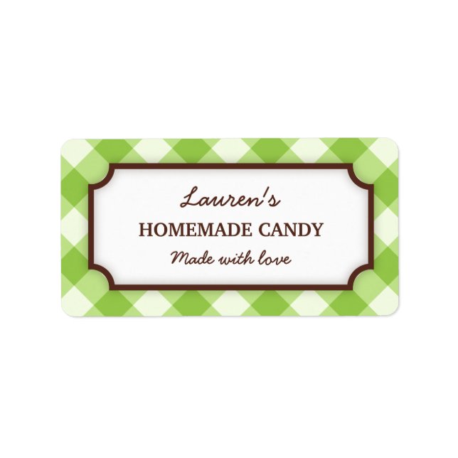 Green gingham pattern kitchen baking canning jar label (Front)