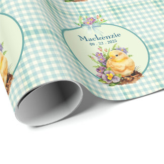Green Gingham Personalised Birthday Wrapping Paper