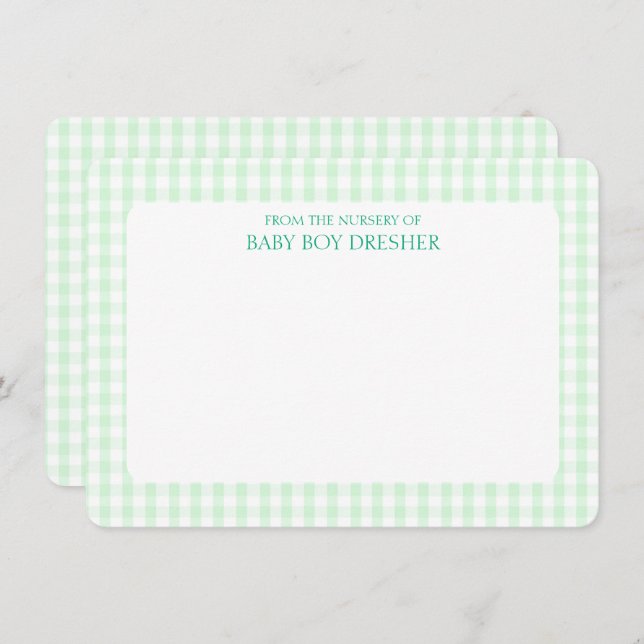 Green Gingham Personalised  Card (Front/Back)