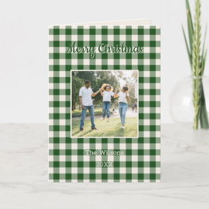 Green Gingham Plaid 2 Photo Christmas Holiday Card