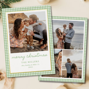 Green Gingham Plaid 4 Photo Family Christmas Gold