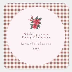 Green Gingham Plaid Custom Christmas Square Sticker
