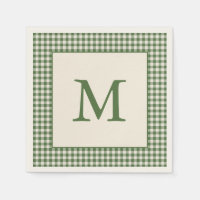 Green Gingham Plaid Custom Monogram Initial Letter
