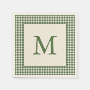 Green Gingham Plaid Custom Monogram Initial Letter Napkin