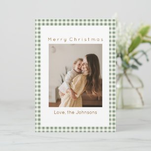 Green Gingham Plaid Custom Photo Christmas Holiday Card