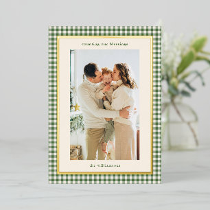 Green Gingham Plaid Gold Christmas Blessings