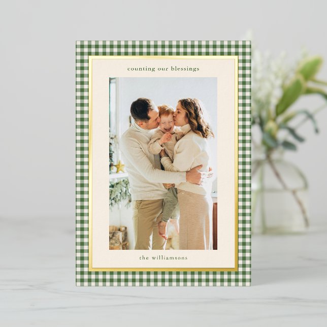 Green Gingham Plaid Gold Christmas Blessings (Standing Front)