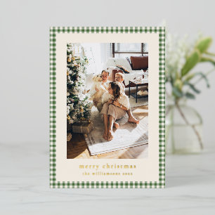 Green Gingham Plaid Gold Merry Christmas Family