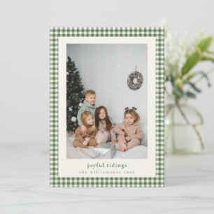 Green Gingham Plaid Joyful Tidings Photo Christmas Holiday Card