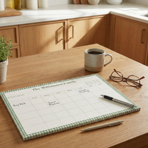 Green Gingham Plaid Month Family Planner Calendar Notepad
