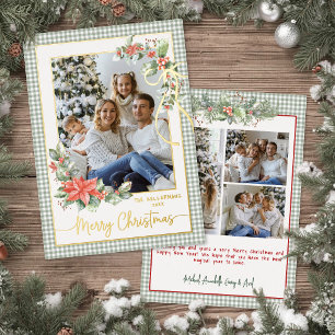 Green Gingham Plaid Photo Merry Christmas Gold