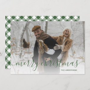 Green Gingham Plaid Photo Merry Christmas Holiday Card