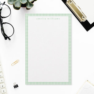 Green Gingham Plaid Stationery