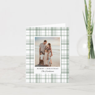 Green Gingham Plaid Tartan Christmas Photo Card