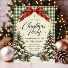 Green Gingham Red Bow Christmas Holiday Party
