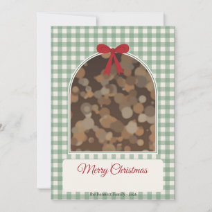Green Gingham Red Bow Photo Christmas Card
