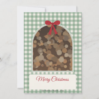 Green Gingham Red Bow Photo Christmas Card
