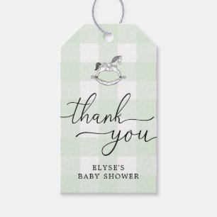 Green Gingham Rocking Horse Thank You Favour Tag