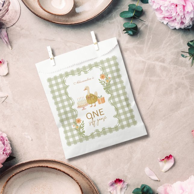  Green Gingham Silly Goose 1st Birthday Favour Bags (Creator Uploaded)