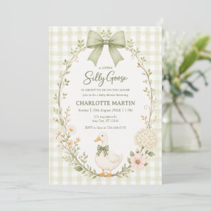 Green Gingham Silly Goose Baby Shower Invitation