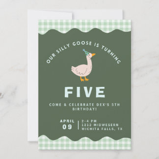 Green Gingham Silly Goose Birthday Invitation