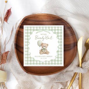 Green Gingham Teddy Bear Baby Shower Napkins