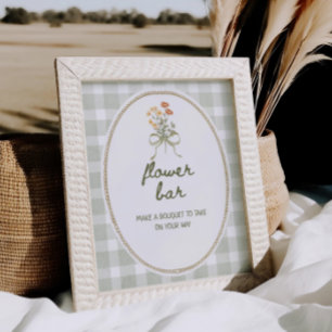 Green Gingham Wildflower Bouquet Flower Bar Poster
