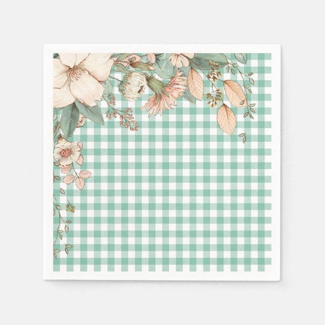 Green Gingham Wildflower Napkins (Front)