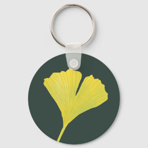 Green Gingko Leaf Nature Lover Botanical Pattern Key Ring