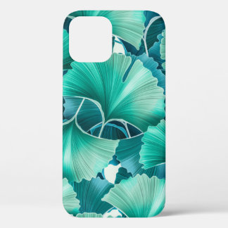 Green ginkgo biloba illustration pattern iPhone 12 case