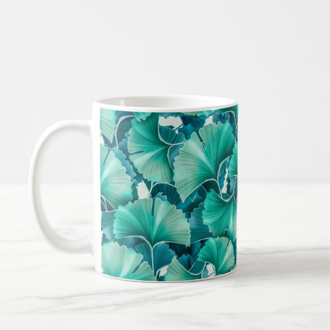 Green ginkgo biloba illustration pattern coffee mug (Left)