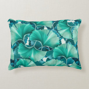 Green ginkgo biloba illustration pattern decorative cushion