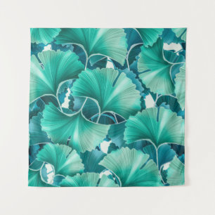 Green ginkgo biloba illustration pattern tapestry