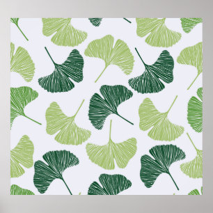 Green Ginkgo Biloba Seamless Pattern Poster