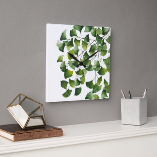 Green Ginkgo Biloba -  Square Wall Clock
