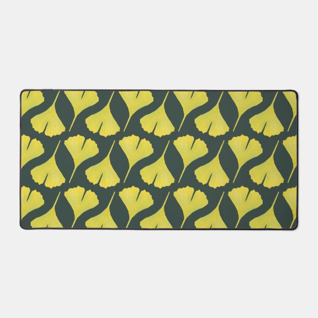 Green Ginkgo Leaf Pattern – Bright Botanical Desig Desk Mat (Front)