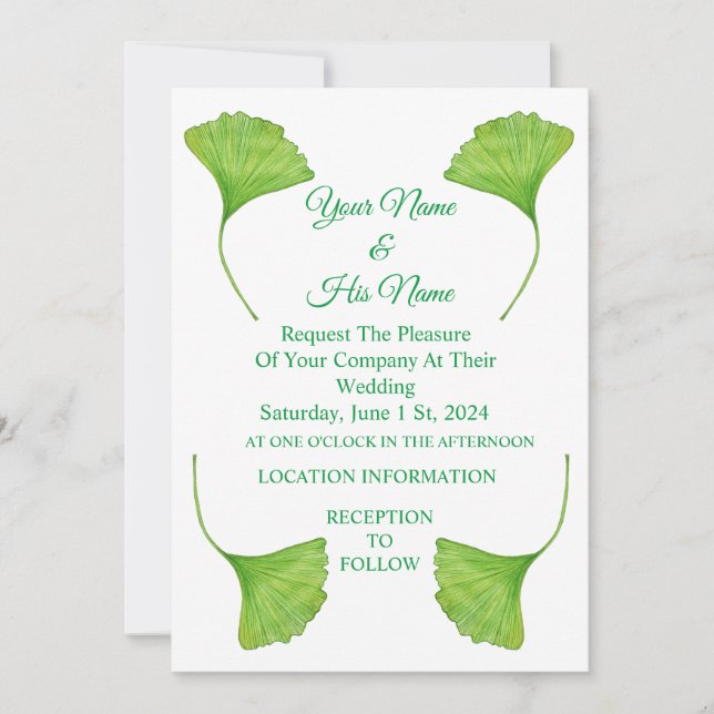 Green Ginko Leaves Thunder_Cove  Invitation (Front)