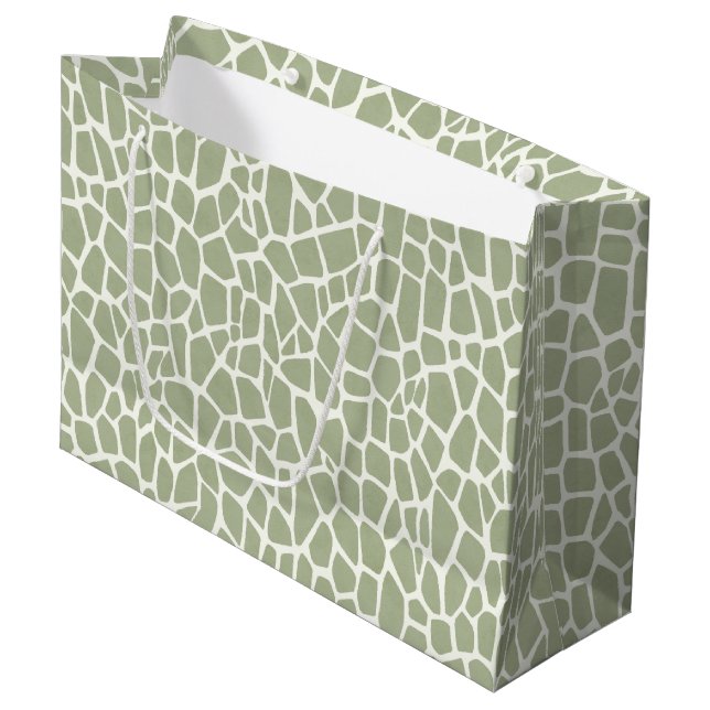 Green Giraffe Print Birthday Large Gift Bag (Front Angled)