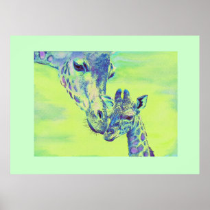 green giraffes poster