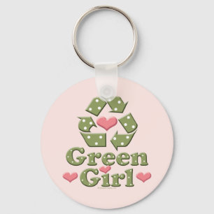 Green Girl Recycle Heart  Key Chain