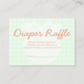 Green Girly Bear Diaper Raffle Ticket Baby Showe Enclosure Card
