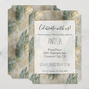 Green Glam Chic Gold Tropical Leaves Invitation